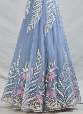 Women's  Sky Blue Net Zari  Embroidery Work Lehenga Choli 4