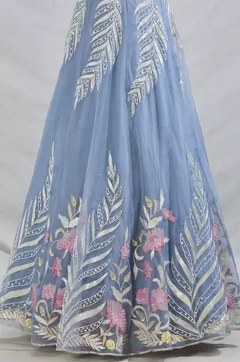 Women's  Sky Blue Net Zari  Embroidery Work Lehenga Choli