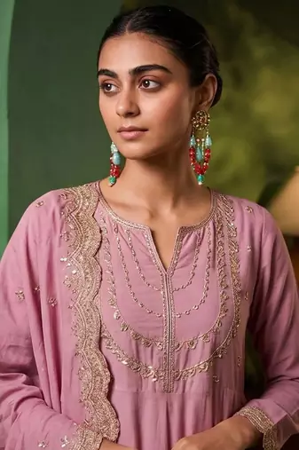 Women Ethnic Motifs Embroidered Regular Kurta with Trousers & With Dupatta