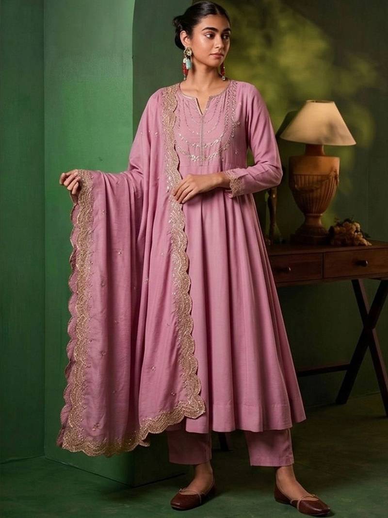 Women Ethnic Motifs Embroidered Regular Kurta with Trousers & With Dupatta