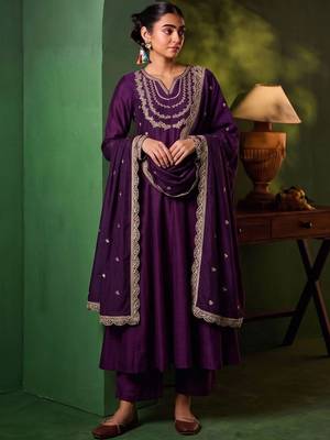 Women Ethnic Motifs Embroidered Regular Thread Work Kurta with Trousers & With Dupatta 1