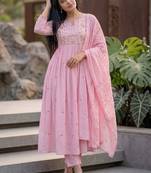 Women Floral Embroidered Empire Thread Work Kurta with Palazzos & With Dupatta