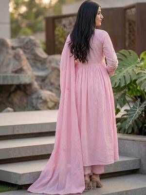 Women Floral Embroidered Empire Thread Work Kurta with Palazzos & With Dupatta 6