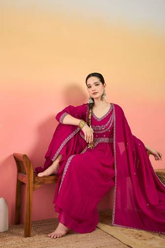 Women Ethnic Motifs Embroidered Empire Thread Work Kurta with Palazzos & Dupatta