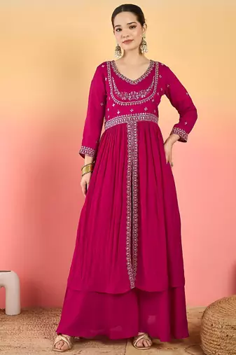 Women Ethnic Motifs Embroidered Empire Thread Work Kurta with Palazzos & Dupatta