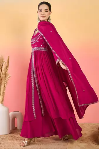Women Ethnic Motifs Embroidered Empire Thread Work Kurta with Palazzos & Dupatta