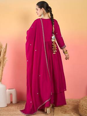 Women Ethnic Motifs Embroidered Empire Thread Work Kurta with Palazzos & Dupatta 4