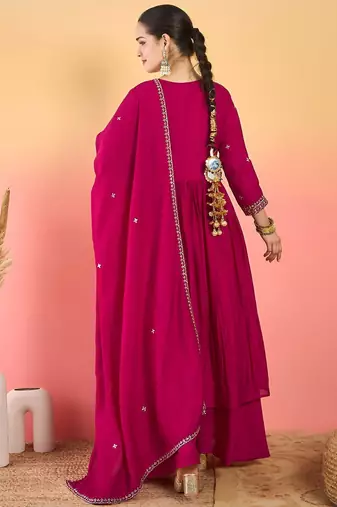 Women Ethnic Motifs Embroidered Empire Thread Work Kurta with Palazzos & Dupatta