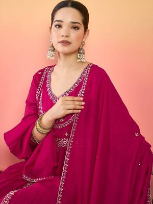 Women Ethnic Motifs Embroidered Empire Thread Work Kurta with Palazzos & Dupatta 5