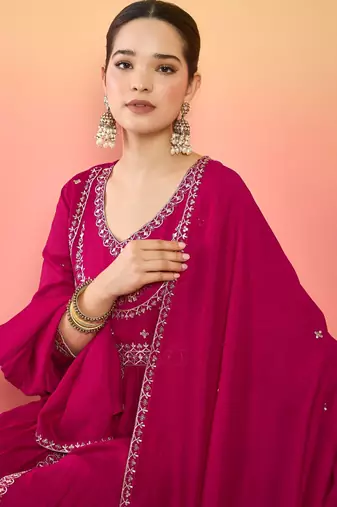 Women Ethnic Motifs Embroidered Empire Thread Work Kurta with Palazzos & Dupatta