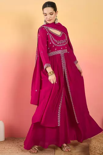 Women Ethnic Motifs Embroidered Empire Thread Work Kurta with Palazzos & Dupatta