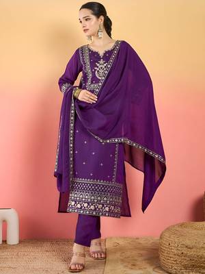 Women Ethnic Motifs Embroidered Regular Thread Work Kurta with Trousers & Dupatta 2