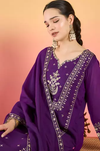 Women Ethnic Motifs Embroidered Regular Thread Work Kurta with Trousers & Dupatta
