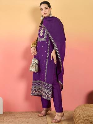 Women Ethnic Motifs Embroidered Regular Thread Work Kurta with Trousers & Dupatta 4