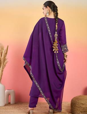 Women Ethnic Motifs Embroidered Regular Thread Work Kurta with Trousers & Dupatta 5