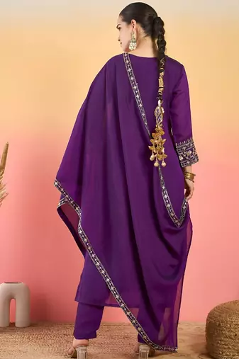 Women Ethnic Motifs Embroidered Regular Thread Work Kurta with Trousers & Dupatta