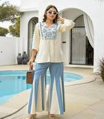 White and Sky Blue Embroidered Co-Ord Set