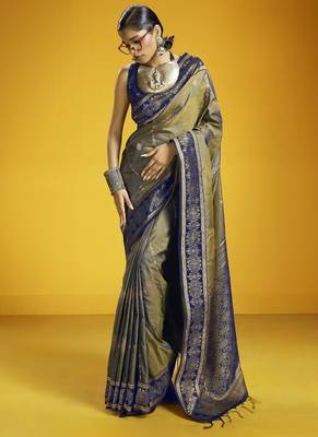 Gray silk blend handloom weaving festival wear saree 1