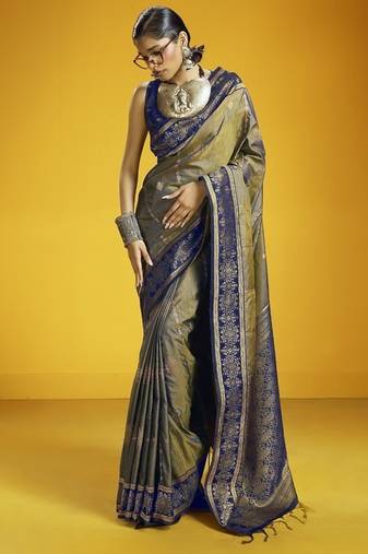 Gray silk blend handloom weaving festival wear saree