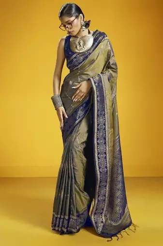 Gray silk blend handloom weaving festival wear saree