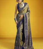 Gray silk blend handloom weaving festival wear saree