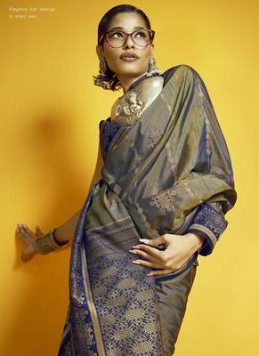 Gray silk blend handloom weaving festival wear saree 2