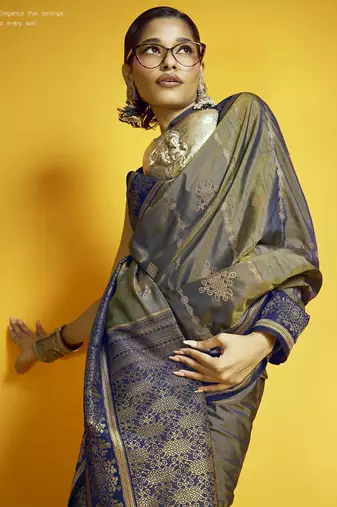 Gray silk blend handloom weaving festival wear saree
