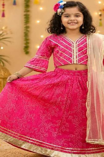 Pink block print lehenga