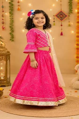 Pink block print lehenga