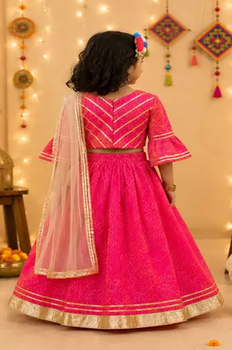 Pink block print lehenga