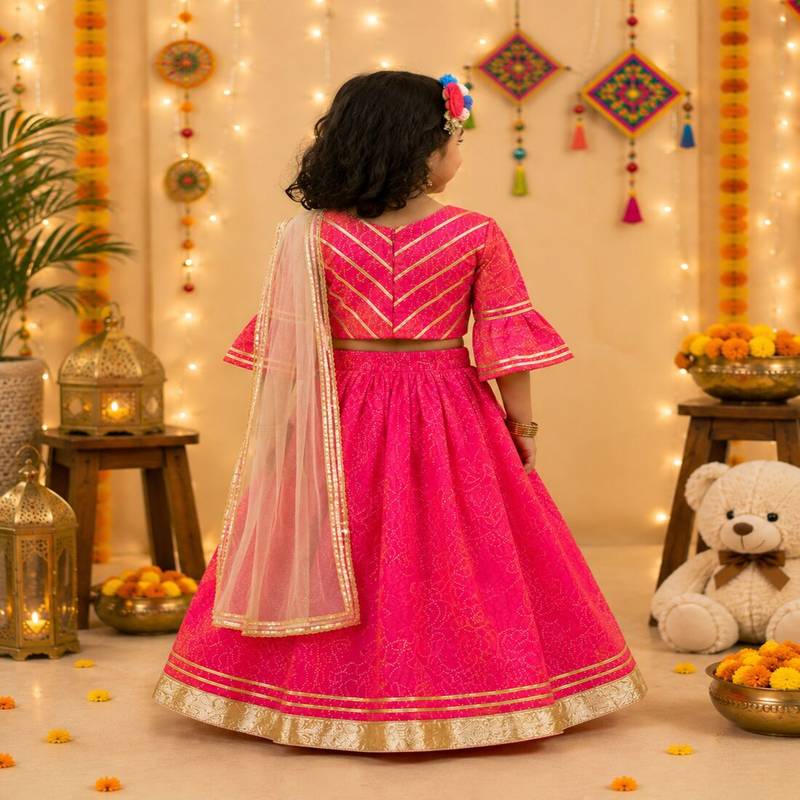 Pink block print lehenga