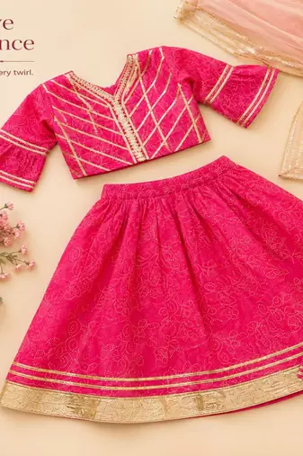 Pink block print lehenga