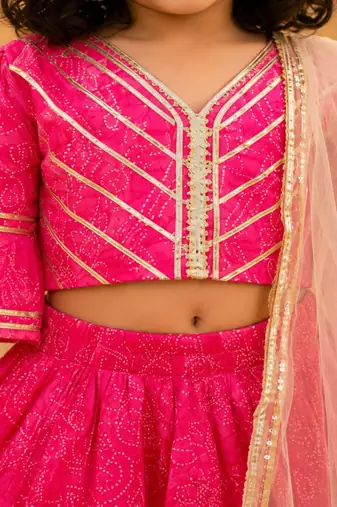 Pink block print lehenga