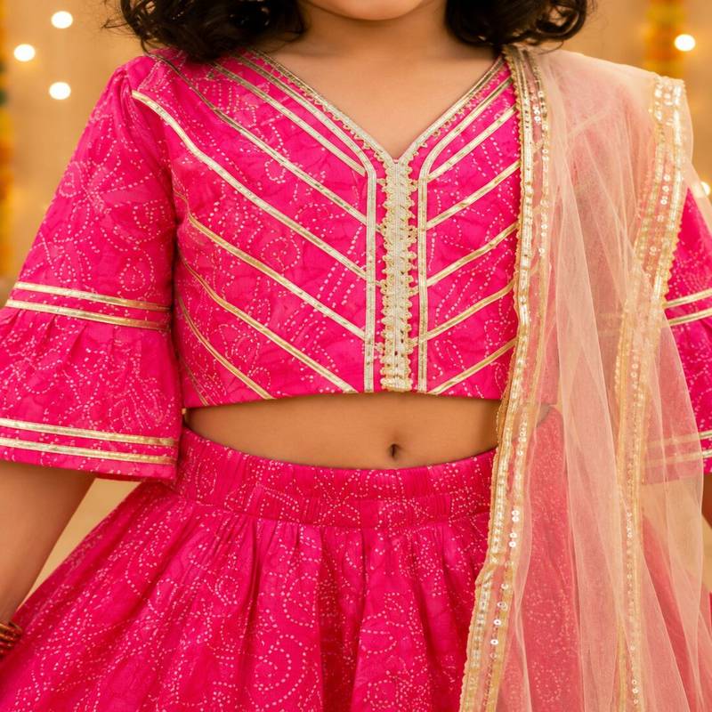 Pink block print lehenga