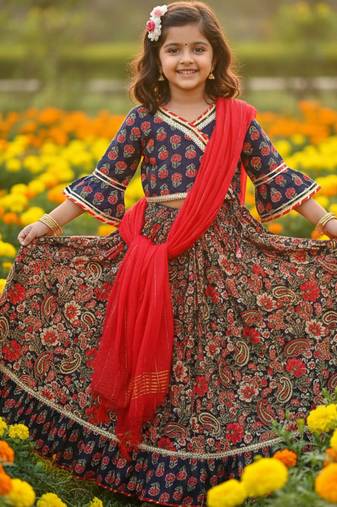Navy blue floral lehenga