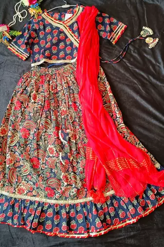 Navy blue floral lehenga