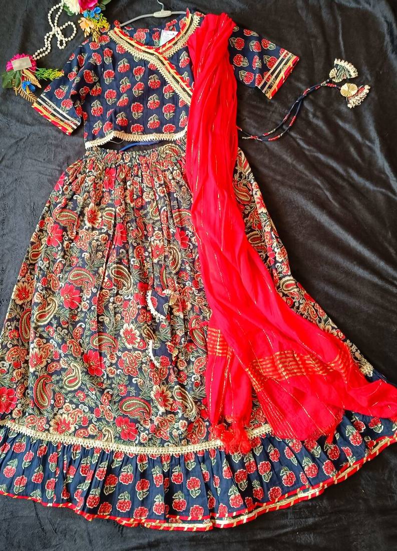 Navy blue floral lehenga