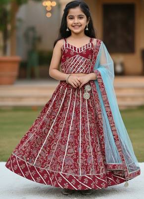 Maroon block print lehenga 1