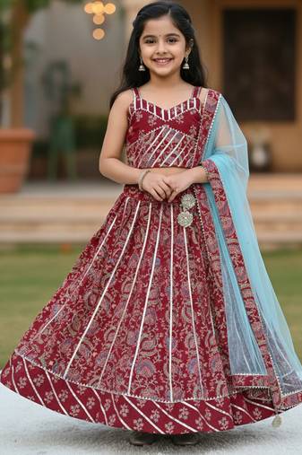 Maroon block print lehenga