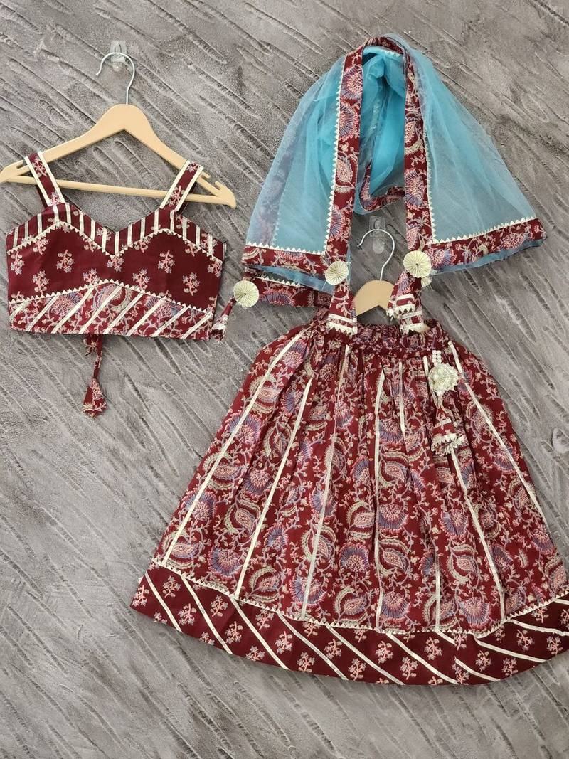 Maroon block print lehenga