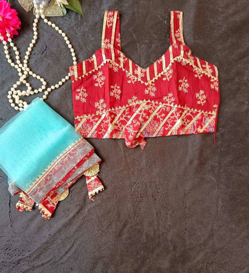 Maroon block print lehenga
