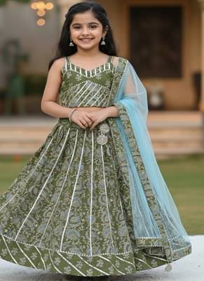 Green block print lehenga 1