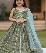 Green block print lehenga