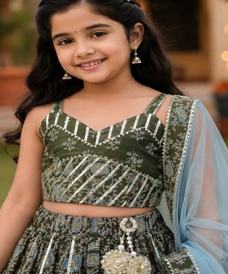 Green block print lehenga 4