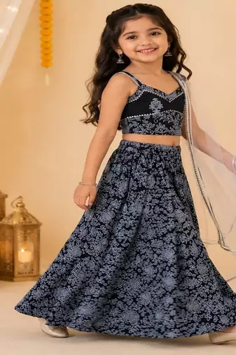 Black discharge print lehenga