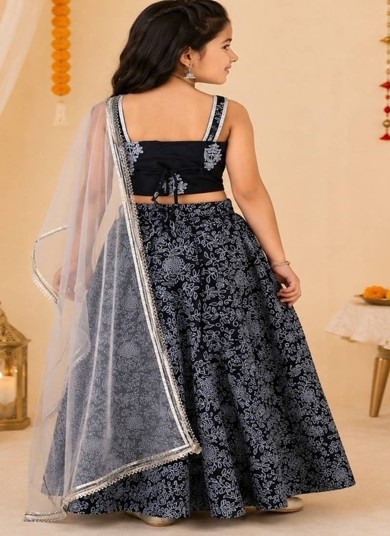 Black discharge print lehenga