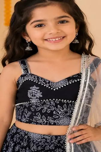 Black discharge print lehenga
