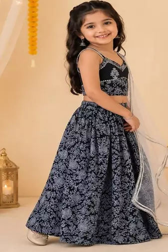 Black discharge print lehenga