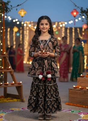 Black block print lehenga 1