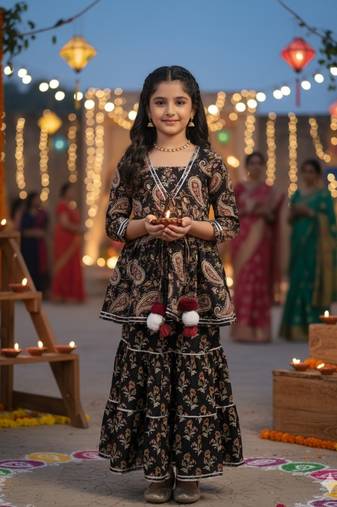 Black block print lehenga